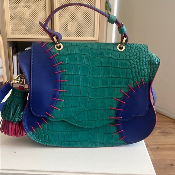 NEW! Rare Thale Blanc- Multicolor Audrey Croc-Embossed Crossbody/Top Handle Bag - Picture 5 of 16